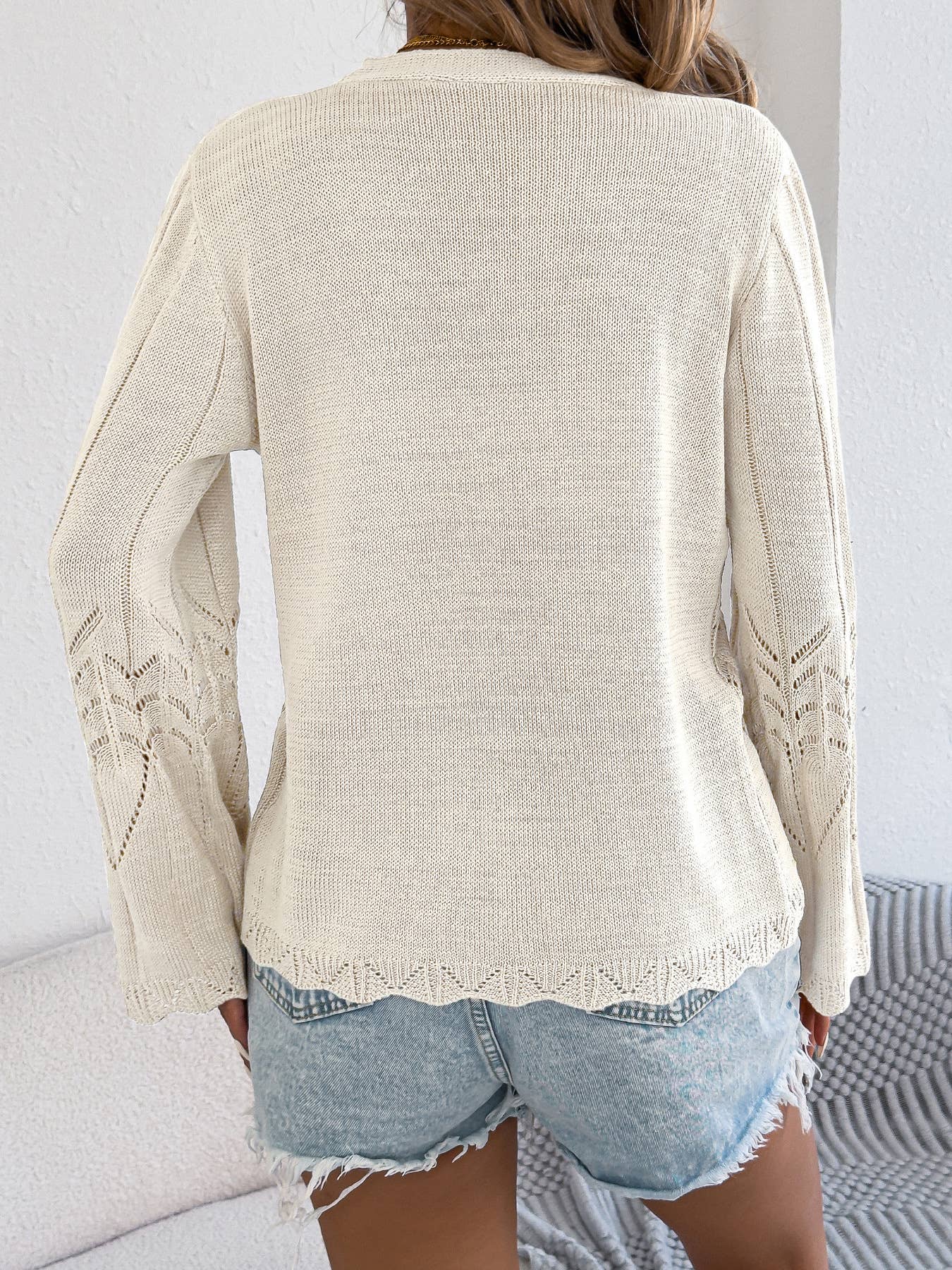 V-Neck Open Knit Tie-Front Cardigan Top