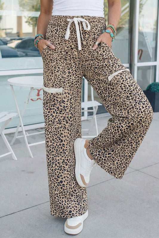 Animal Print Wide Leg Terry Knit Pants