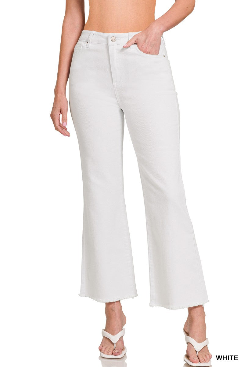 Acid Washed High Waist Frayed Hem Bootcut Pants