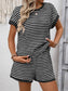 Striped Short Sleeve Top & Shorts Lounge Set M