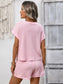 Striped Short Sleeve Top & Shorts Lounge Set: Dark Pink