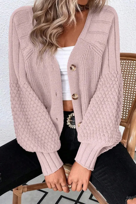 Mixed Texture Knit Button V Neck Sweater Cardigan