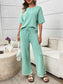 Mint Knit Lounge Set Short Sleeve Top Wide Leg Pants