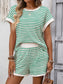 Striped Short Sleeve Top & Shorts Lounge Set: Dark Pink