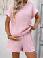 Striped Short Sleeve Top & Shorts Lounge Set: Dark Pink