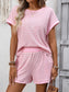 Striped Short Sleeve Top & Shorts Lounge Set: Pink