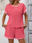 Striped Short Sleeve Top & Shorts Lounge Set: Pink