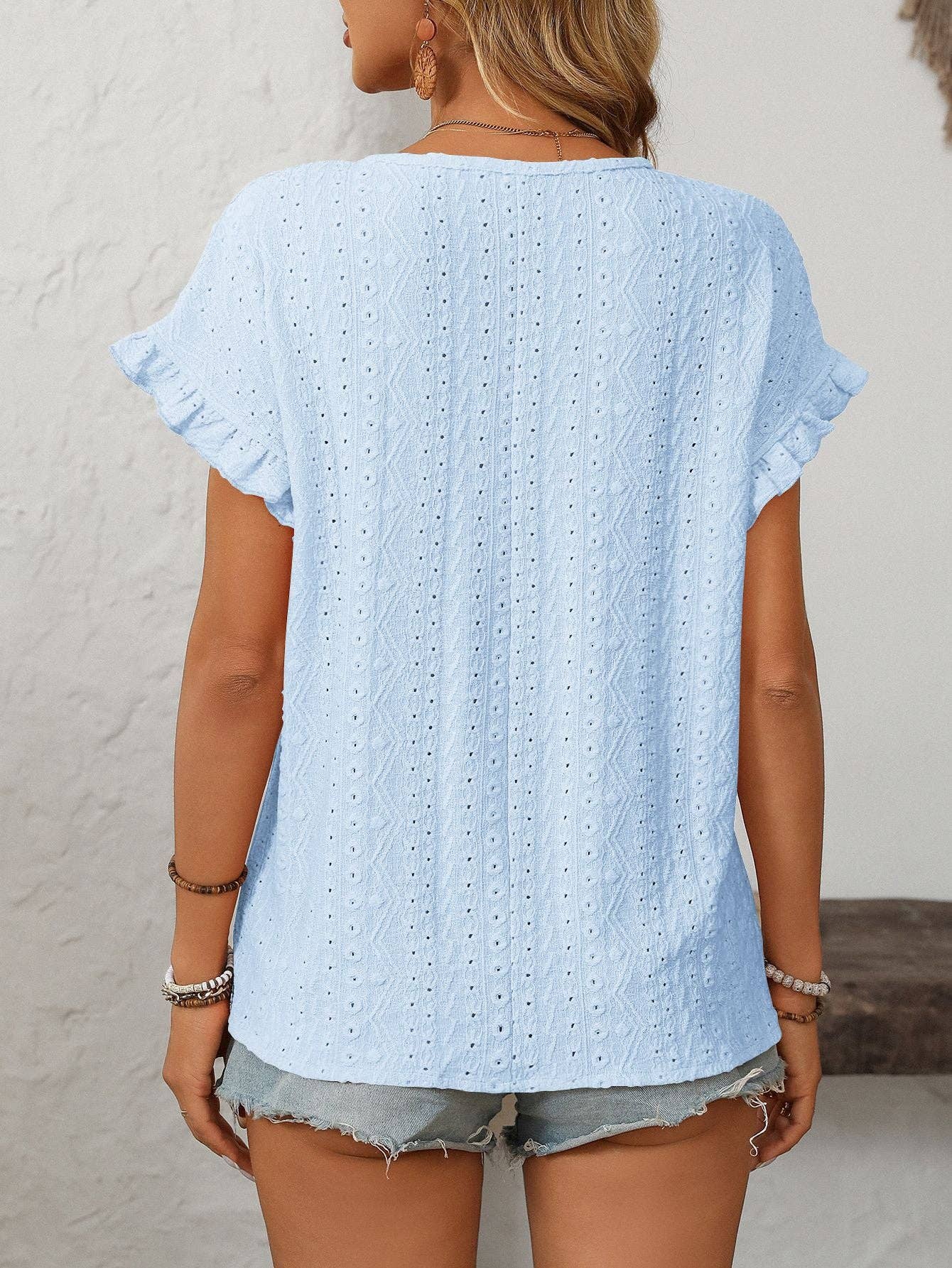 Crewneck Short-Sleeve Hollow-Out Top