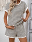 Striped Short Sleeve Top & Shorts Lounge Set: Pink