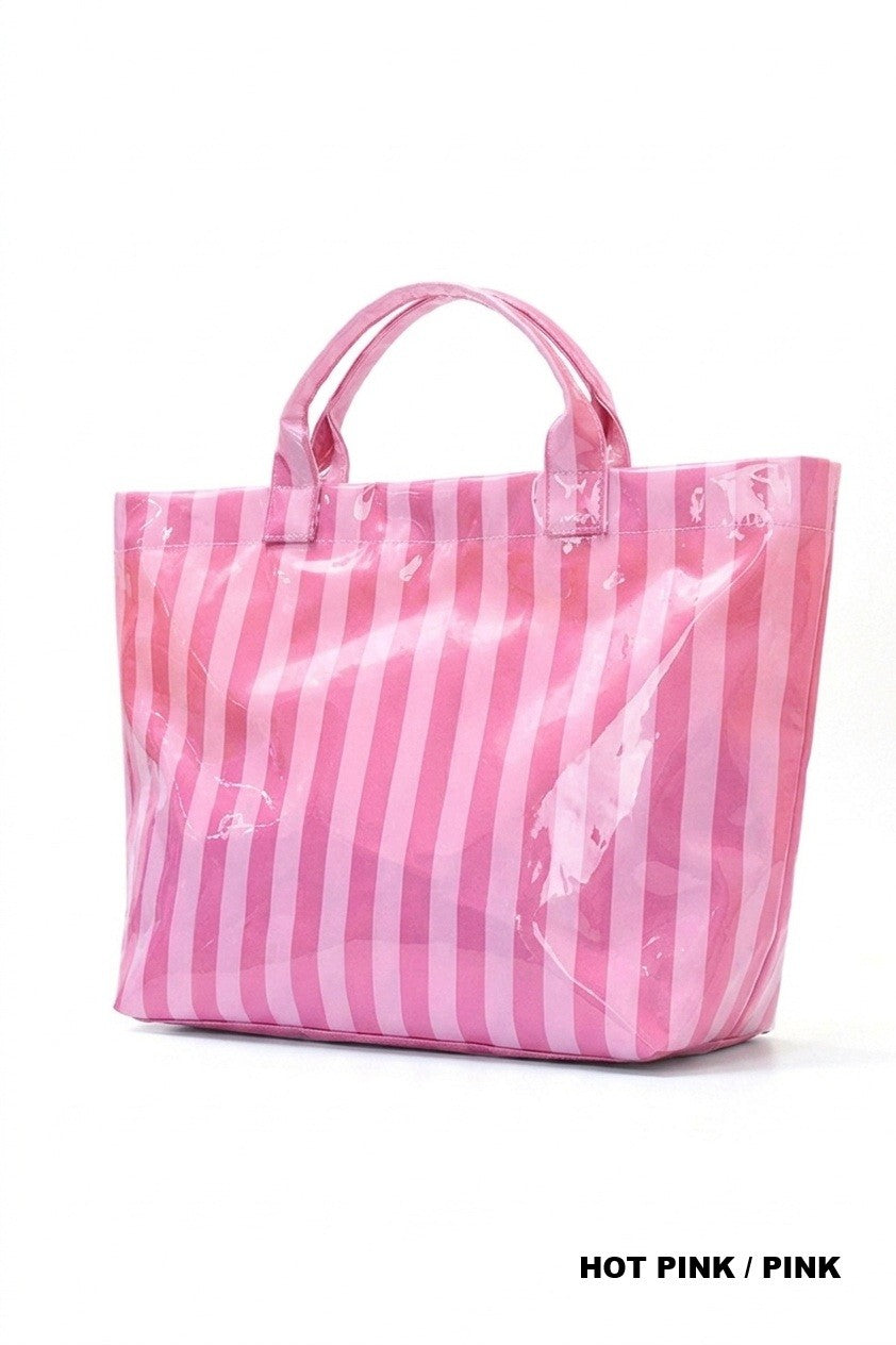Large Capacity Striped Pvc Tote Bag