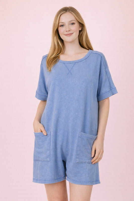 Mineral Washed Knit Casual Romper