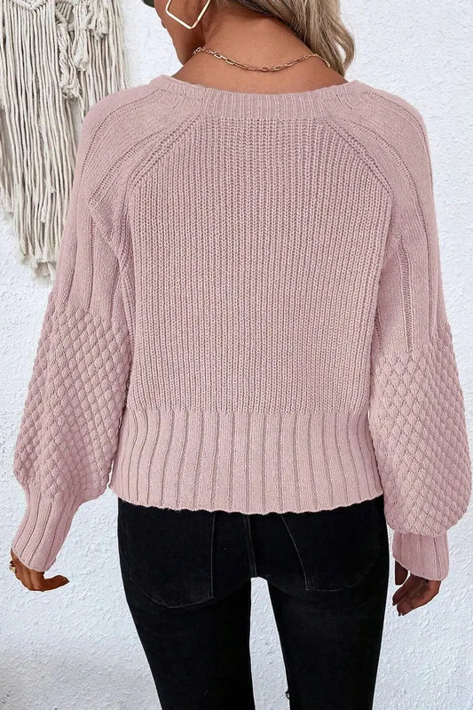 Mixed Texture Knit Button V Neck Sweater Cardigan