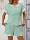 Striped Short Sleeve Top & Shorts Lounge Set M