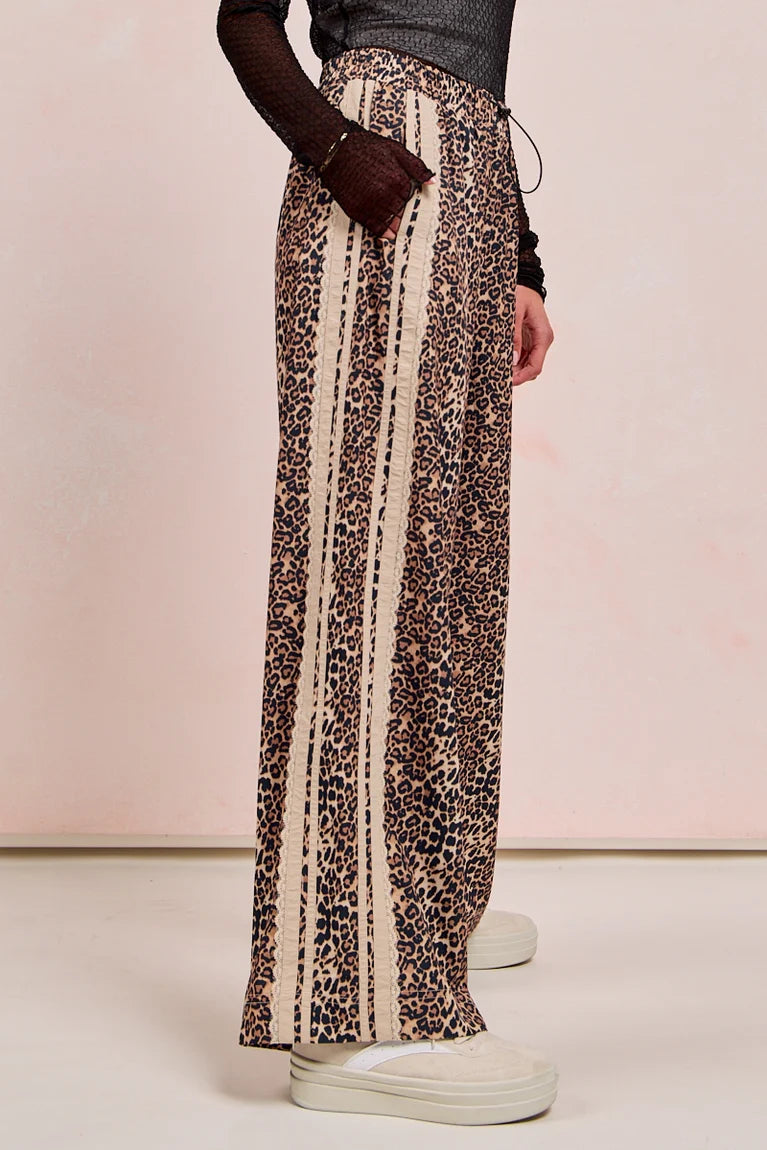 LEOPARD PRINTED PANTS SIDE CONTRAST LACE
