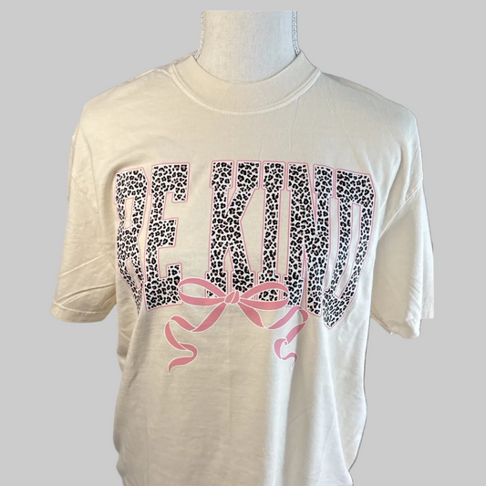 Be Kind Leopard Bow Graphic Tee – Feminine Statement Style