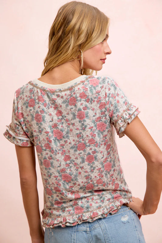 Rose printed Ruffle Sleeve Top