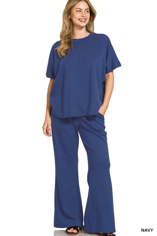Scuba Curved Hem Top & Pants Set