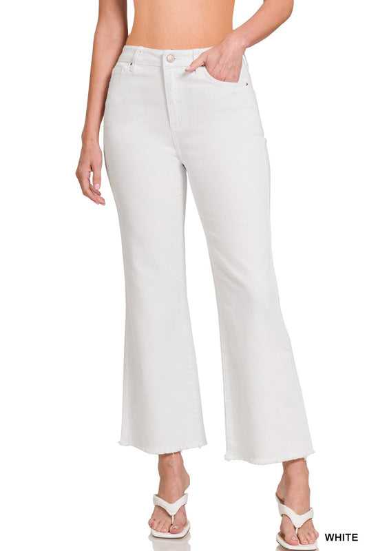 Acid Washed High Waist Frayed Hem Bootcut Pants